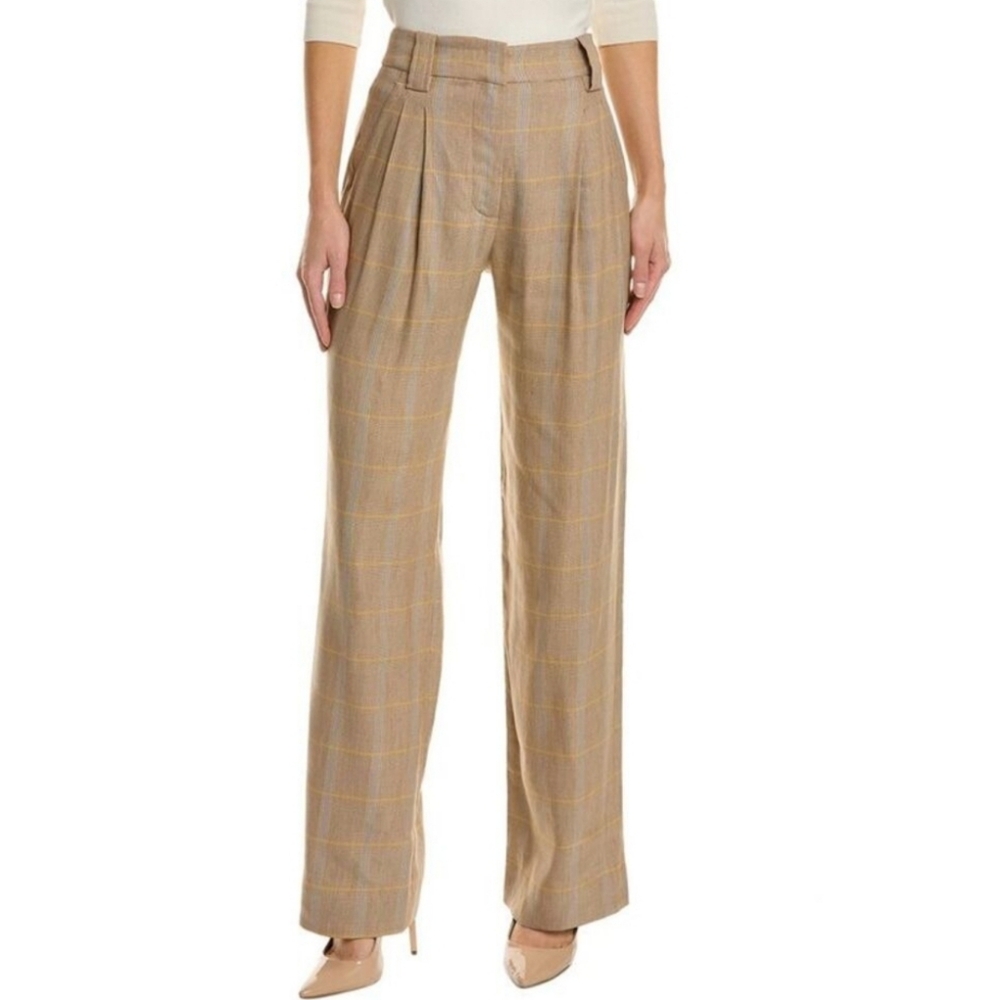 A.L.C. Tan Plaid Wide-Leg Trousers